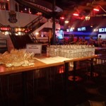 Bowling FUNdraiser table with bottled water and supplies