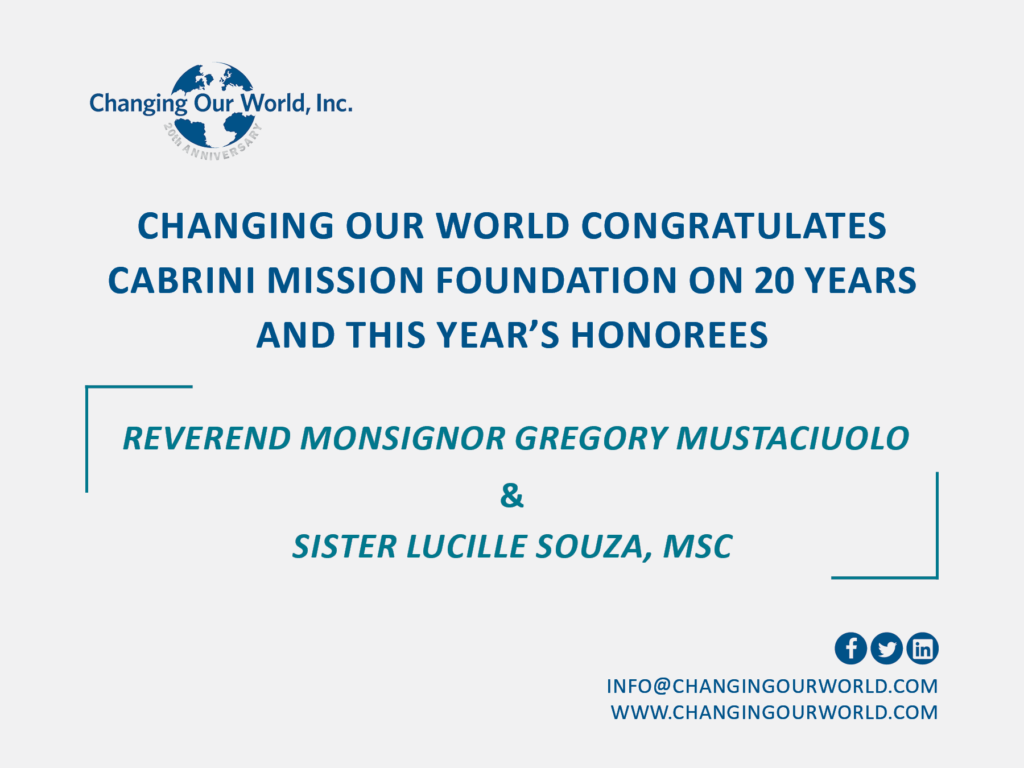 Cabrini Mission 20th Anniversary Gala certificate