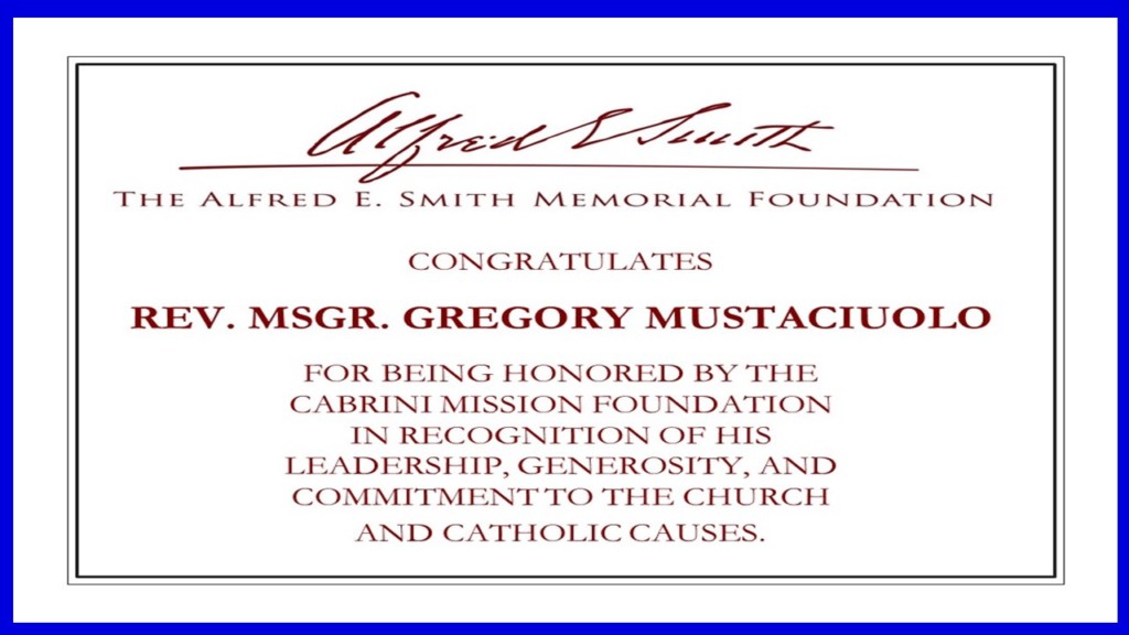 Cabrini Mission 20th Anniversary Gala certificate