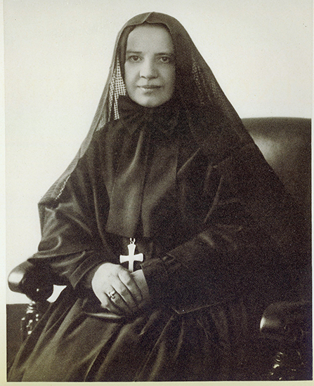 Black & white photograph of Mother Cabrini